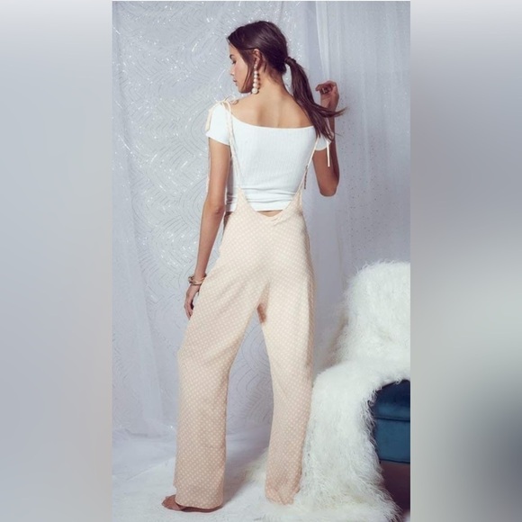 Sage The Label Diamonds & Pearls Overall Jumpsuit Blush Pink Polka Dot Wide Leg - Picture 2 of 15